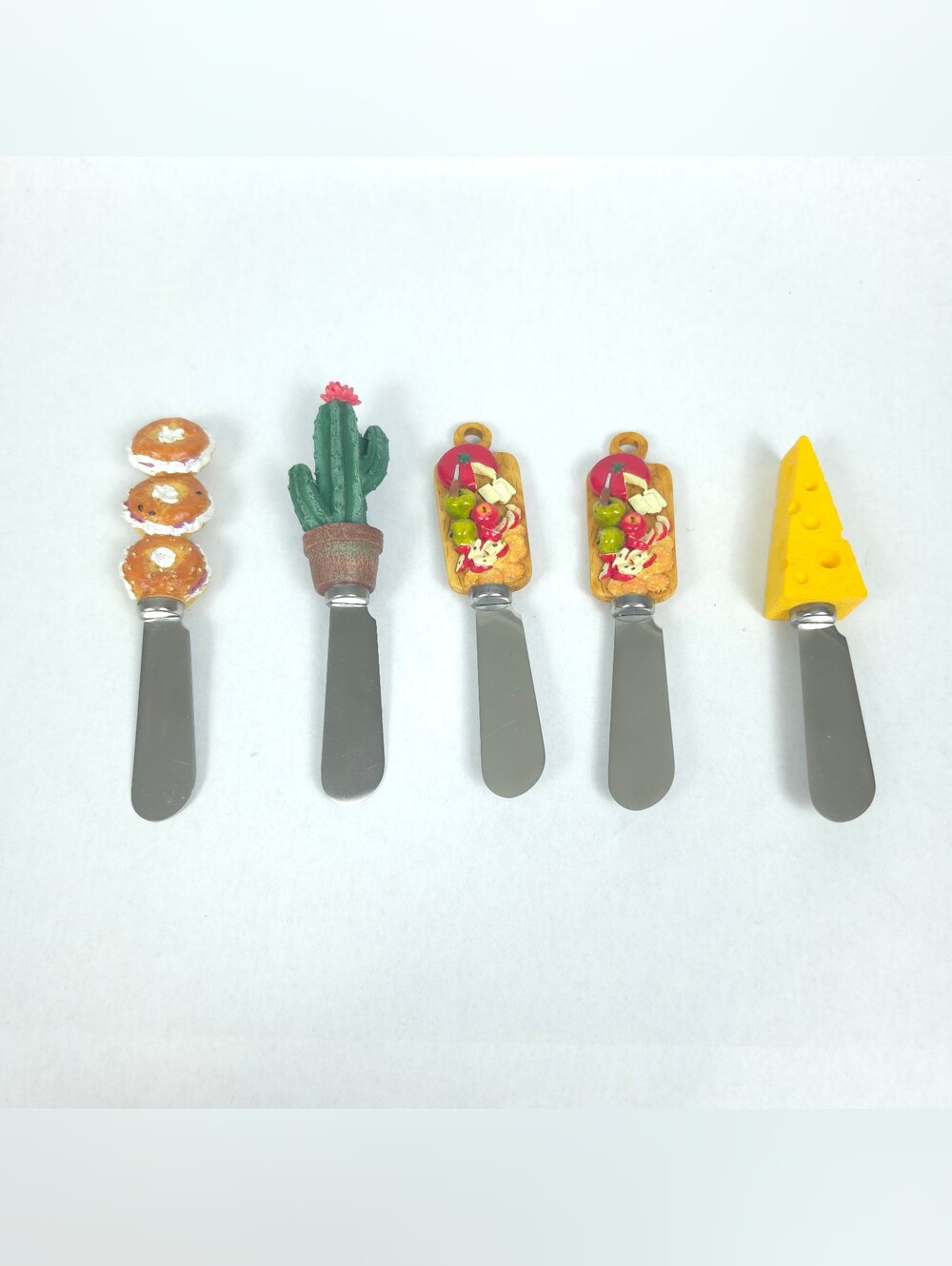 Lot of 5 Cheese Butter Spreaders Boston Warehouse Fruits Cheese Cactus Bagel